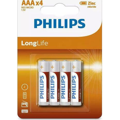 Μπαταρίες PHILIPS Long Life AAA R03 1.5V συσκευασία 4 τεμαχίων R03L4B/10